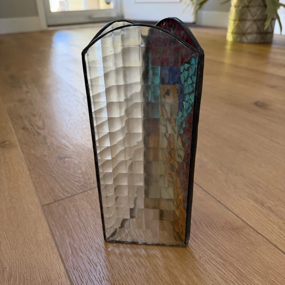 Stained Glass Mosaic Angel Luminary Votive Rectangular Religious Multi-Color